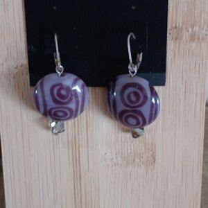 Two Tone Purple Beaded Drop Earrings
